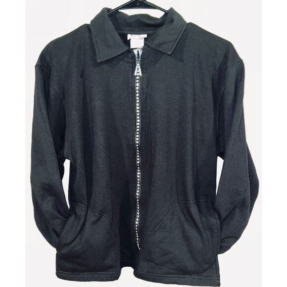 Isaacs Designs Black Zip-Up Jersey Jacket Medium Bling Zipper - Picture 2 of 6